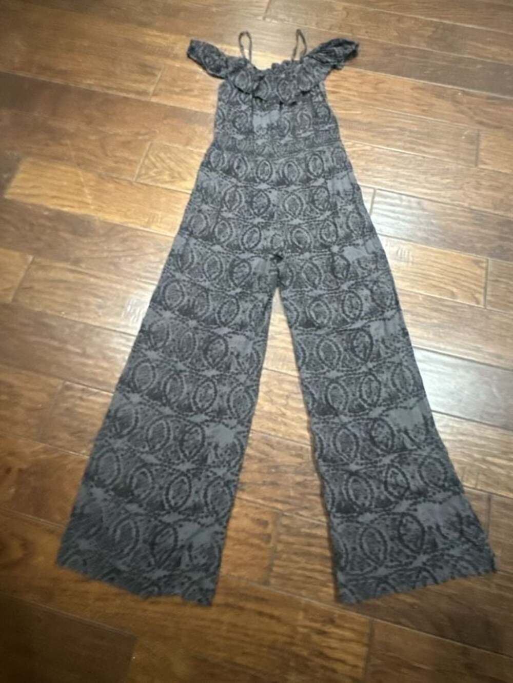 Abercrombie & Fitch Black Gray Paisley Print Off-The-Shoulder Smocked Wide-Leg J